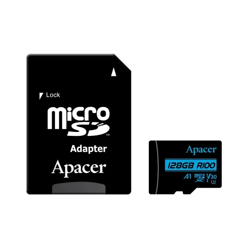 Apacer R100 MicroSDXC UHS-I U3 V30 A1 128GB Class-10 Memory Card with Adapter
